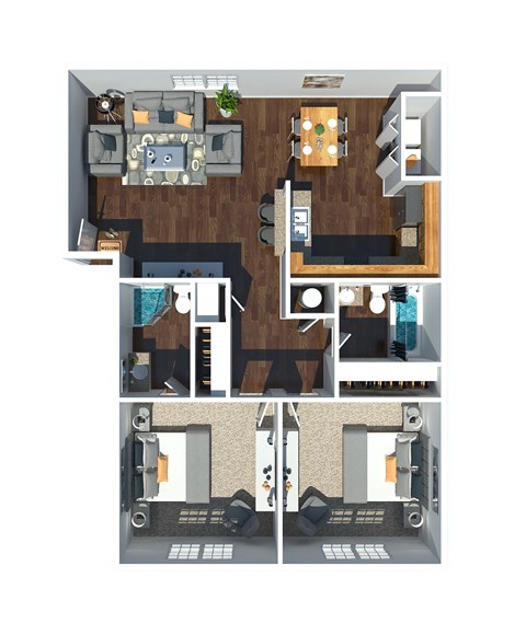 2 Bedroom 2 Bath Floor Plan